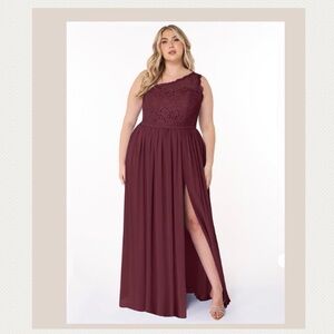 Azazie Demi: Cabernet A-Line One Shoulder Chiffon Dress